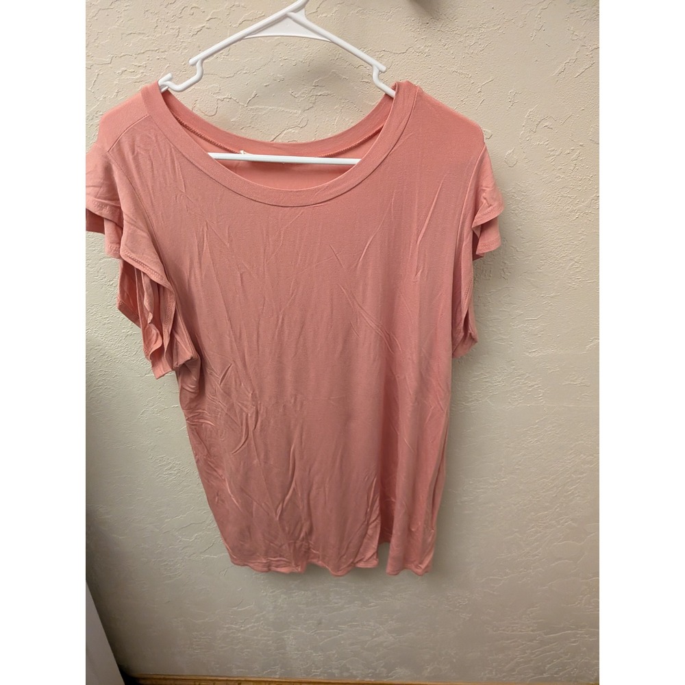 REB. in J. Peach Coral Ruffle Flutter Sleeve Scoop Neck Top Size 220